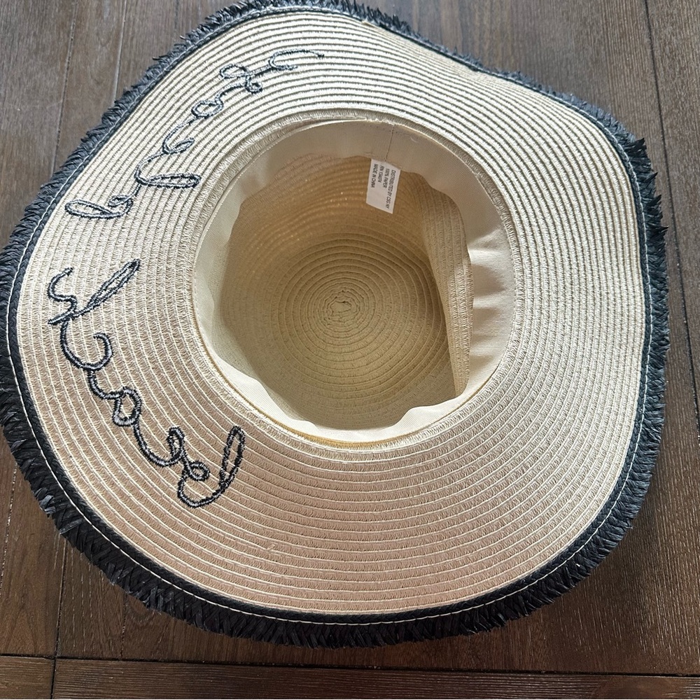 Beach Please Frayed Edge Straw Floppy Hat - Picture 3 of 3